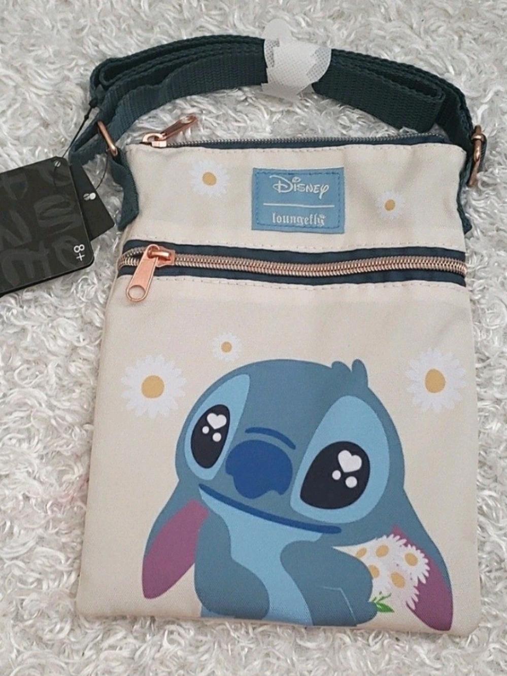 Loungefly Disney Stitch Floral Passport Crossbody Bag in Cream and Blue